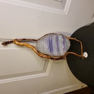 Hand Made Agate Stone and Wooden Sun Catcher 15"